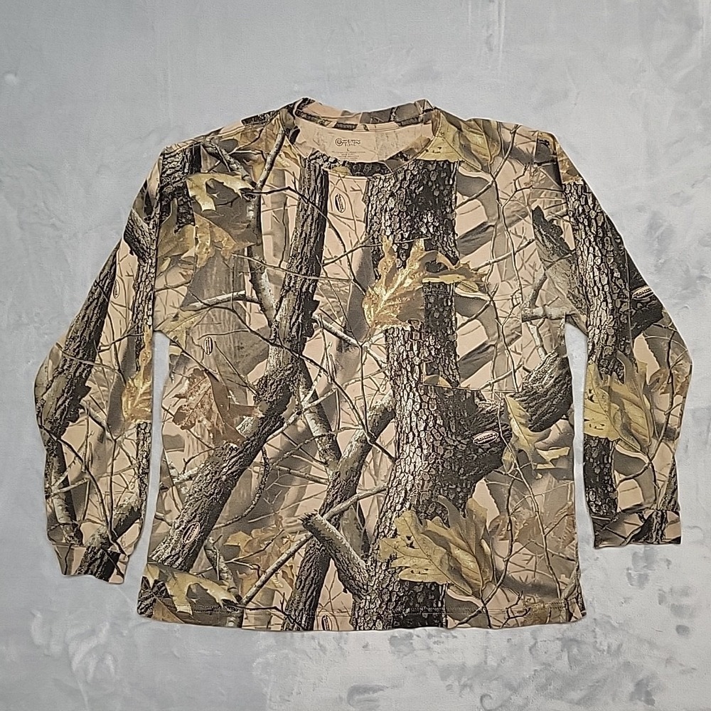 Outfitters Ridge Shirt Men L  Brown Realtree Hardwoods Camo Long Sleeve Hunting